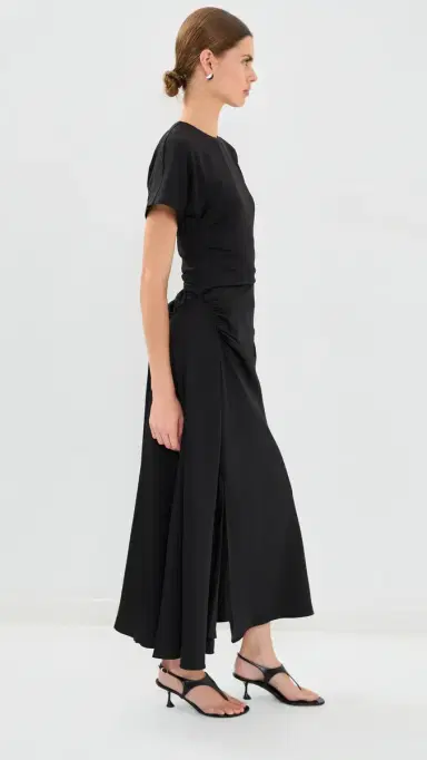 Simkhai Marabella Draped Midi Dress Black | Thumbnail 4