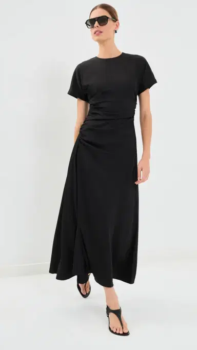 Simkhai Marabella Draped Midi Dress Black | Thumbnail 5