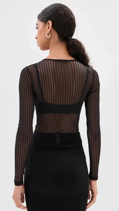 LE BOP Hannah triped Thong Bodysuit Black triped Mesh | Thumbnail 3