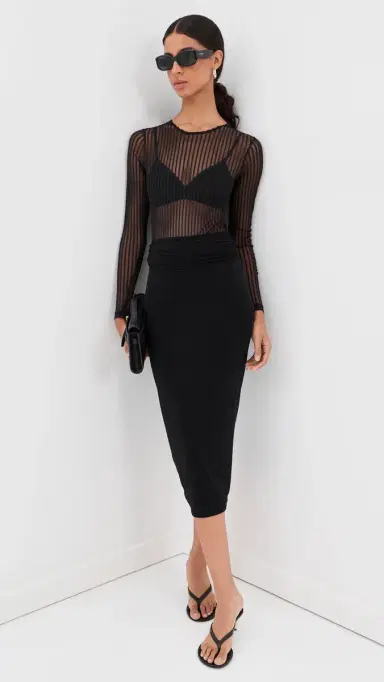 LE BOP Hannah triped Thong Bodysuit Black triped Mesh | Thumbnail 5
