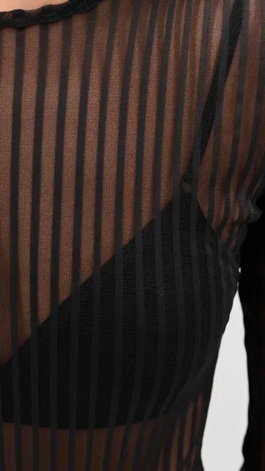 LE BOP Hannah triped Thong Bodysuit Black triped Mesh | Thumbnail 6