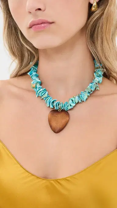 Logan Tay Blue Beaded Wooden Heart Necklace | Thumbnail 3 Logan Tay Blue Beaded Wooden Heart Necklace | Thumbnail 3