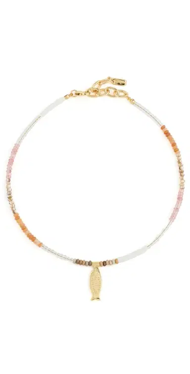 Logan Tay Pink Beaded Gold Fish Necklace Pink One Size | Thumbnail 1