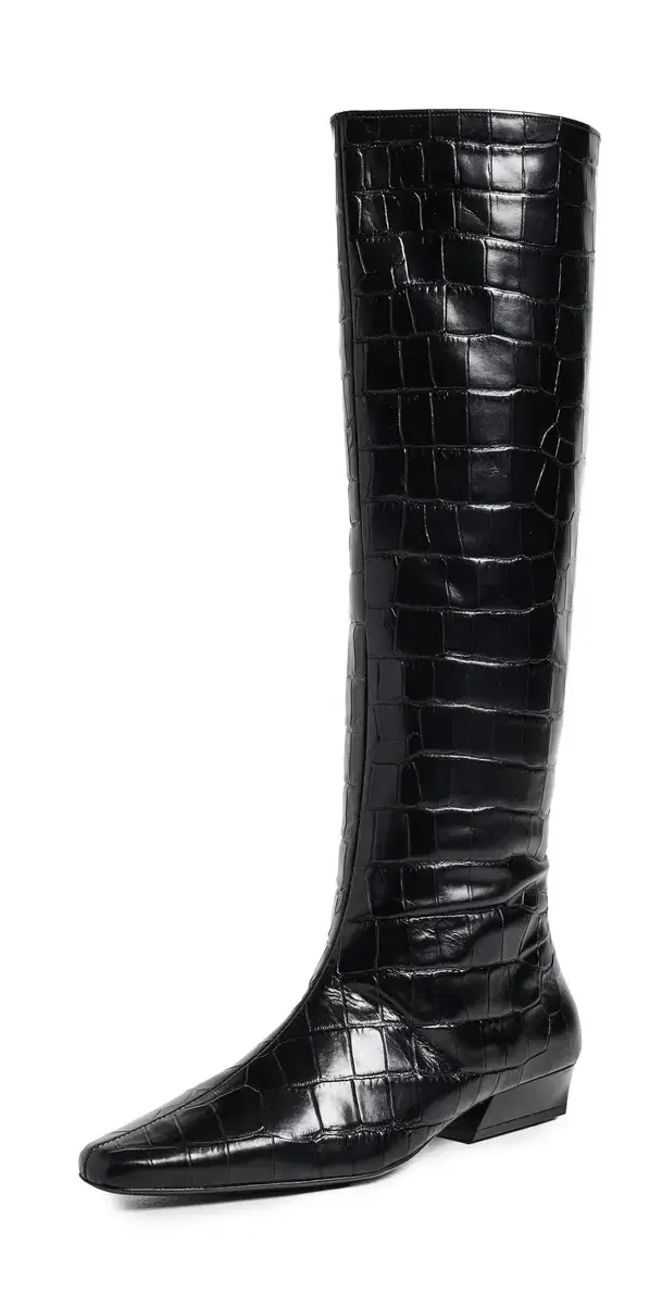 STAUD Wally Flat Boots Black Croco
