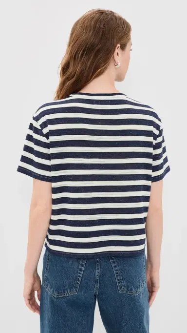 Le Jean Linen Poppy Tee Navy/Cream Stripe L | Thumbnail 3