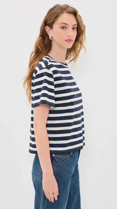 Le Jean Linen Poppy Tee Navy/Cream Stripe L | Thumbnail 4
