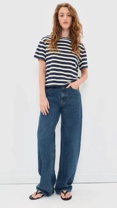 Le Jean Linen Poppy Tee Navy/Cream Stripe L | Thumbnail 5