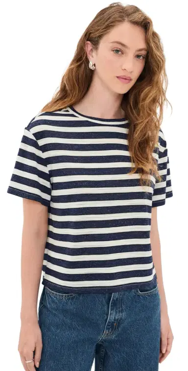 Le Jean Linen Poppy Tee Navy/Cream Stripe L | Thumbnail 1