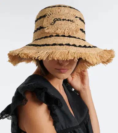 Ganni Striped raffia bucket hat | Thumbnail 4
