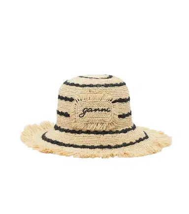 Ganni Striped raffia bucket hat | Thumbnail 1