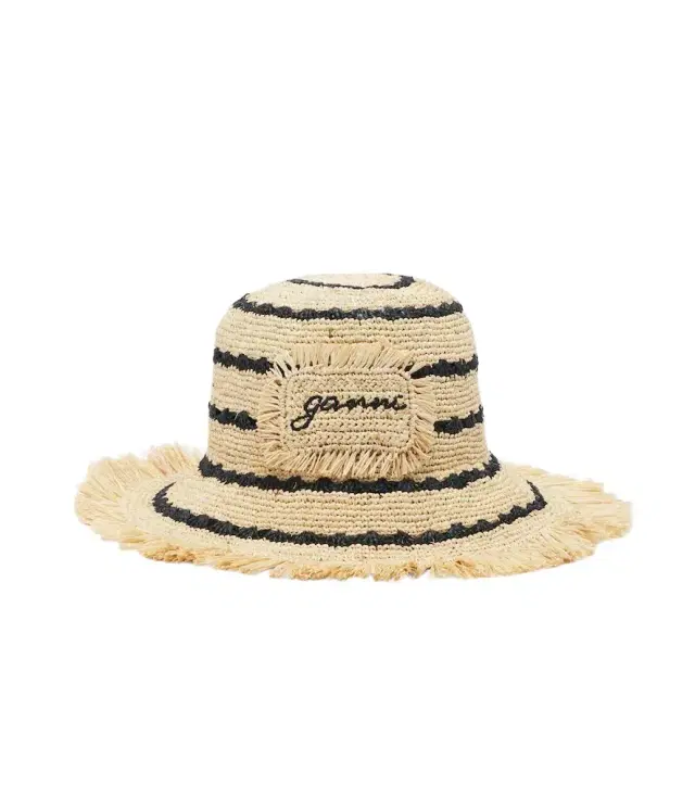 Ganni Striped raffia bucket hat