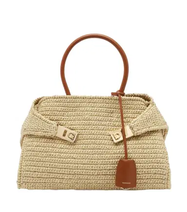 Ferragamo Hug Medium raffia shoulder bag | Thumbnail 1 Ferragamo Hug Medium raffia shoulder bag | Thumbnail 1