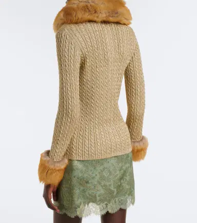 Saint Laurent Cable-knit shearling-trimmed cardigan | Thumbnail 2 Saint Laurent Cable-knit shearling-trimmed cardigan | Thumbnail 2