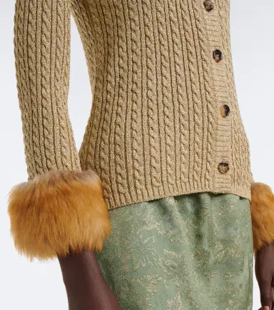 Saint Laurent Cable-knit shearling-trimmed cardigan | Thumbnail 3 Saint Laurent Cable-knit shearling-trimmed cardigan | Thumbnail 3