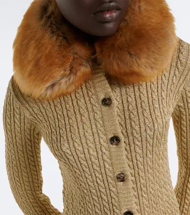 Saint Laurent Cable-knit shearling-trimmed cardigan | Thumbnail 4 Saint Laurent Cable-knit shearling-trimmed cardigan | Thumbnail 4
