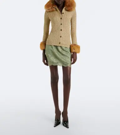 Saint Laurent Cable-knit shearling-trimmed cardigan | Thumbnail 6 Saint Laurent Cable-knit shearling-trimmed cardigan | Thumbnail 6