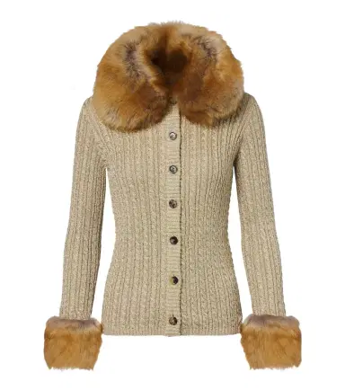 Saint Laurent Cable-knit shearling-trimmed cardigan | Thumbnail 1 Saint Laurent Cable-knit shearling-trimmed cardigan | Thumbnail 1