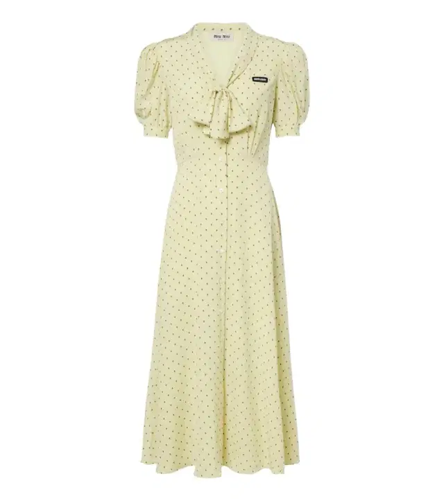Miu Miu Polka-dot tie-neck silk midi dress