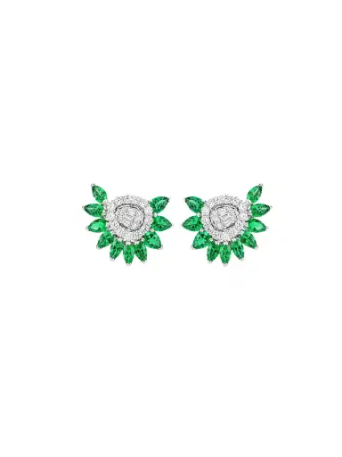 Wish Fine Jewelry 1.1ct Diamond Emerald 18K Gold Cluster Earrings | Thumbnail 1