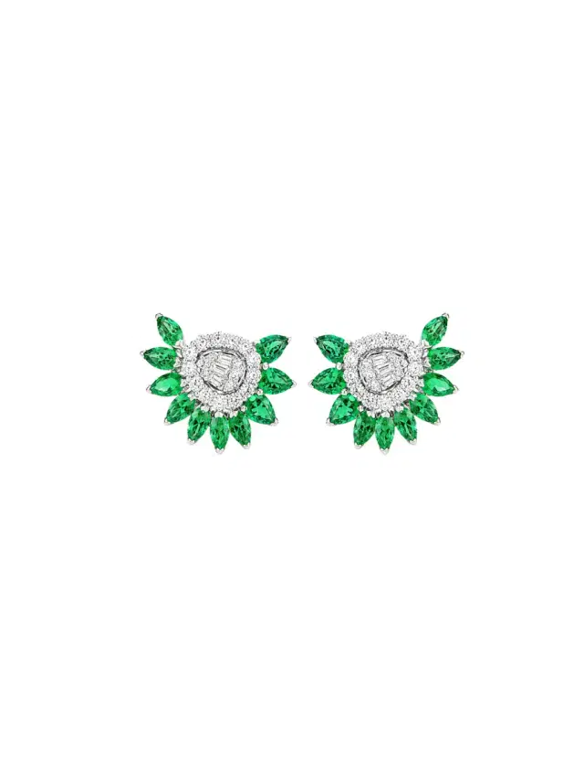 Wish Fine Jewelry 1.1ct Diamond Emerald 18K Gold Cluster Earrings