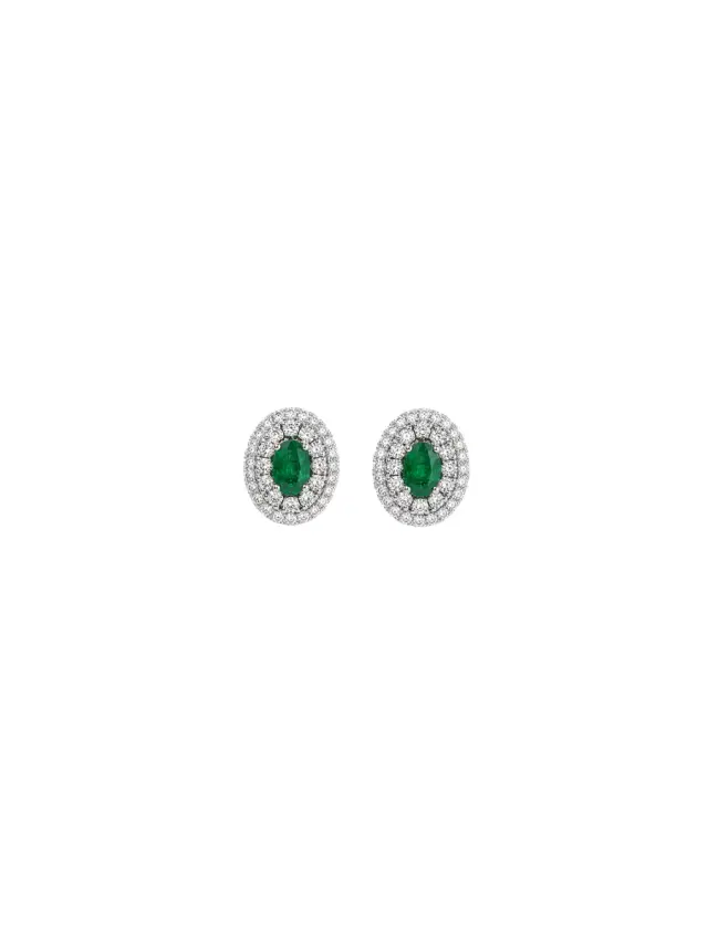 Wish Fine Jewelry 1.39ct Emerald Diamond 18K Gold Halo Stud Earrings