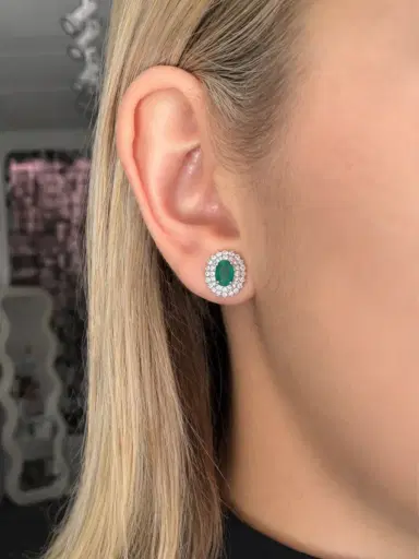 Wish Fine Jewelry 2.00ct Emerald Diamond 18K Gold Halo Earrings | Thumbnail 3 Wish Fine Jewelry 2.00ct Emerald Diamond 18K Gold Halo Earrings | Thumbnail 3