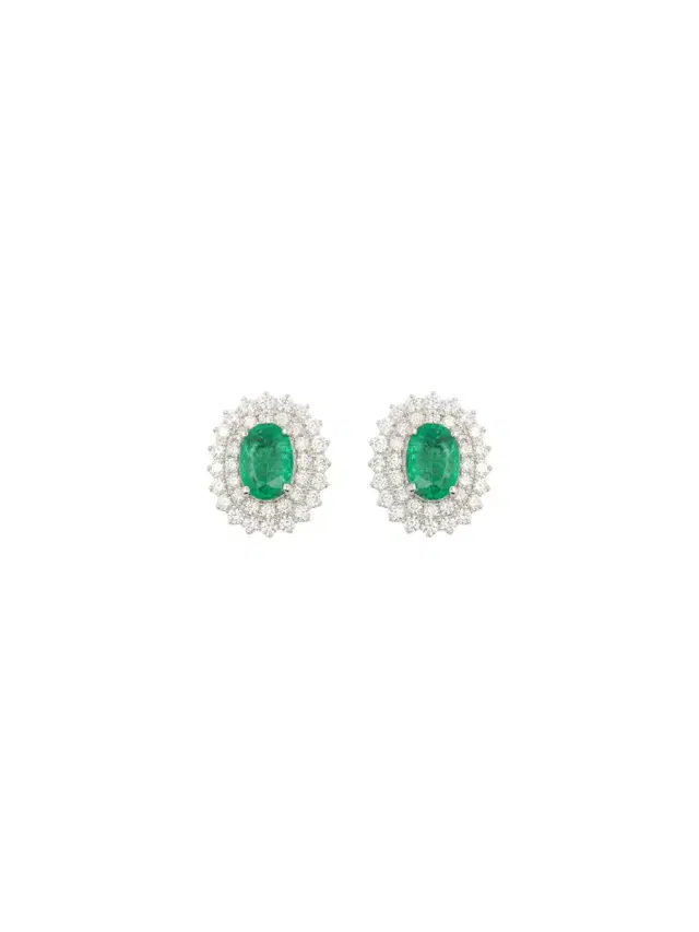 Wish Fine Jewelry 2.00ct Emerald Diamond 18K Gold Halo Earrings