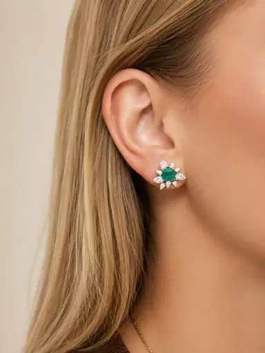 Wish Fine Jewelry 2.46ct Diamond Emerald 18K Gold Cluster Earrings | Thumbnail 2 Wish Fine Jewelry 2.46ct Diamond Emerald 18K Gold Cluster Earrings | Thumbnail 2