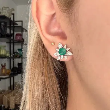 Wish Fine Jewelry 2.46ct Diamond Emerald 18K Gold Cluster Earrings | Thumbnail 3 Wish Fine Jewelry 2.46ct Diamond Emerald 18K Gold Cluster Earrings | Thumbnail 3