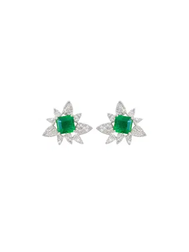 Wish Fine Jewelry 2.46ct Diamond Emerald 18K Gold Cluster Earrings | Thumbnail 1 Wish Fine Jewelry 2.46ct Diamond Emerald 18K Gold Cluster Earrings | Thumbnail 1