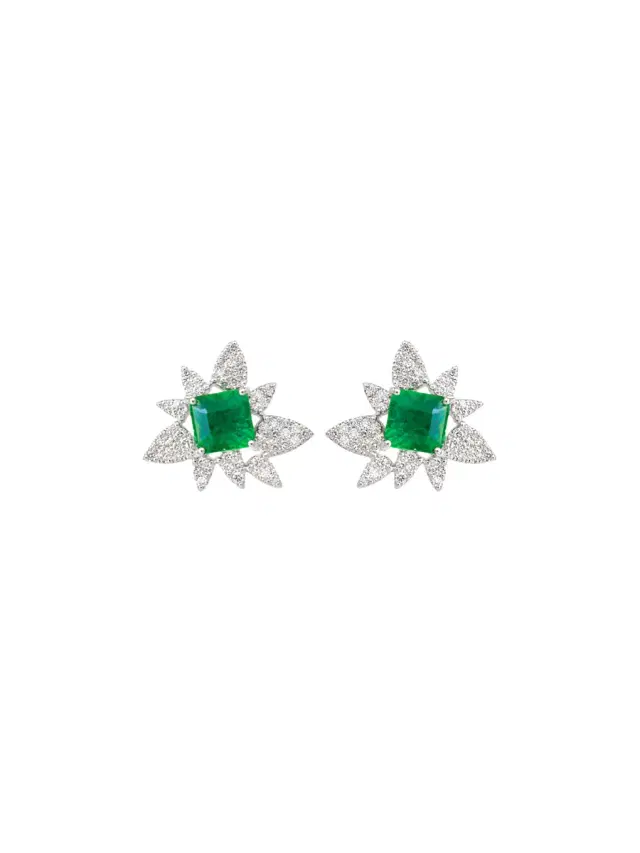 Wish Fine Jewelry 2.46ct Diamond Emerald 18K Gold Cluster Earrings