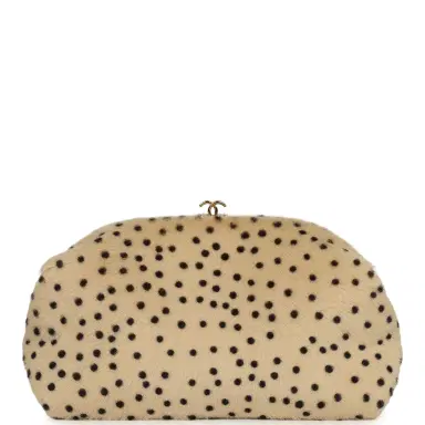 Chanel Chanel Large "Cheetah Print" Clutch with Chain Beige Calf Hair, Black Leather Gold Hardware | Thumbnail 4