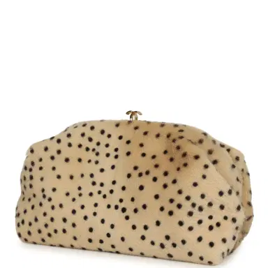 Chanel Chanel Large "Cheetah Print" Clutch with Chain Beige Calf Hair, Black Leather Gold Hardware | Thumbnail 5