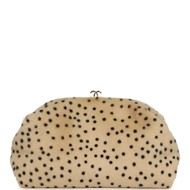 Chanel Large "Cheetah Print" Clutch with Chain Beige Calf Hair, Black Leather Gold Hardware Chanel Large "Cheetah Print" Clutch with Chain Beige Calf Hair, Black Leather Gold Hardware