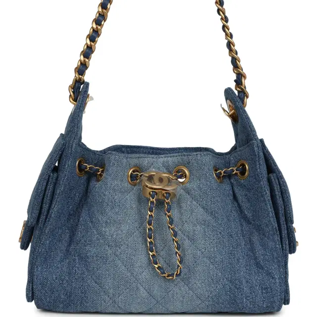 Chanel Mini 25 Hobo Bag Blue Washed Denim Antique Gold Hardware