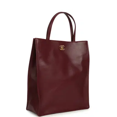 Chanel Chanel Small "Grocery Bag" with Chain Dark Burgundy Calfskin Gold Hardware | Thumbnail 2