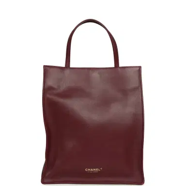 Chanel Chanel Small "Grocery Bag" with Chain Dark Burgundy Calfskin Gold Hardware | Thumbnail 4