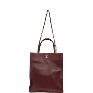 Chanel Chanel Small "Grocery Bag" with Chain Dark Burgundy Calfskin Gold Hardware | Thumbnail 7