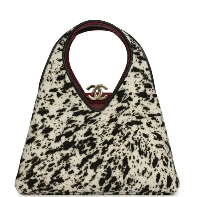 Chanel Small Chic Lady "Dalmatian Print" Shopping Bag Black, White Pony Hair Gold Hardware