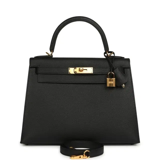 HERMÈS Hermes Kelly Sellier 28 Black Epsom Gold Hardware