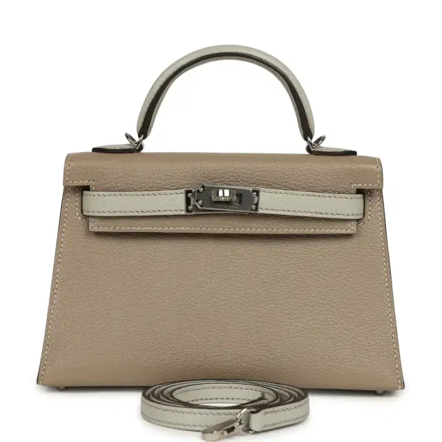 HERMÈS Hermes Special Order (HSS) Kelly Sellier 20 Gris Tourterelle, Gris Perle Chevre Mysore Palladium Hardware