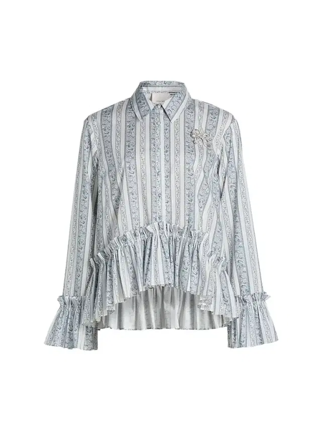 Cinq à Sept Women's Daxel Stripe Ruffle Top -  Marine Blue