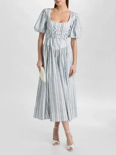 Cinq à Sept Women's Corvin Belted Midi Dress - Ivory Marine Blue - Size 14 | Thumbnail 2