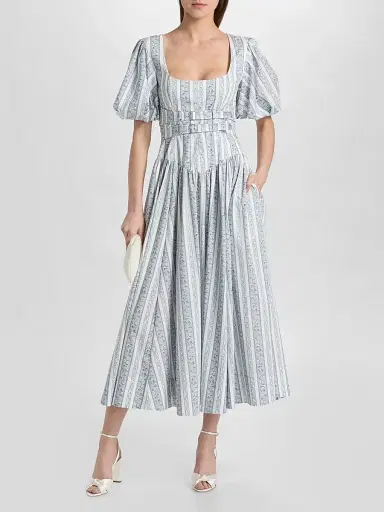 Cinq à Sept Women's Corvin Belted Midi Dress - Ivory Marine Blue - Size 14 | Thumbnail 3