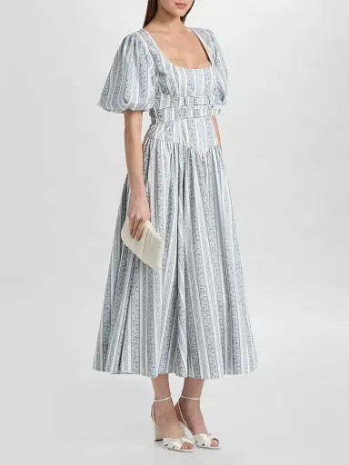 Cinq à Sept Women's Corvin Belted Midi Dress - Ivory Marine Blue - Size 14 | Thumbnail 4
