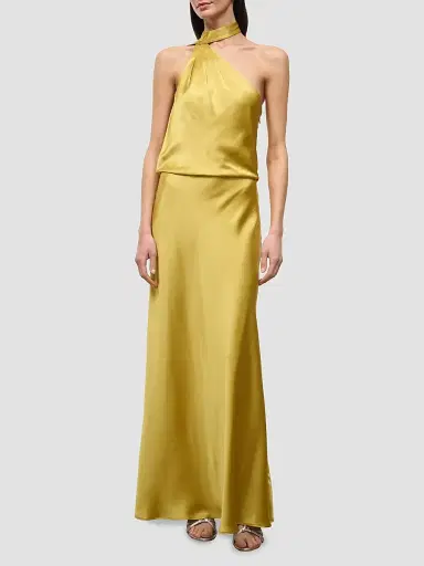 STAUD Women's Estelle Satin One-Shoulder Maxi Dress - Citron | Thumbnail 3