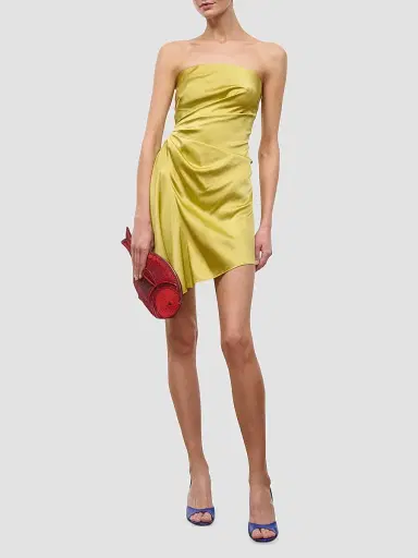 STAUD Women's Adriana Silk Mini Dress - Citron | Thumbnail 2