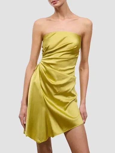 STAUD Women's Adriana Silk Mini Dress - Citron | Thumbnail 3