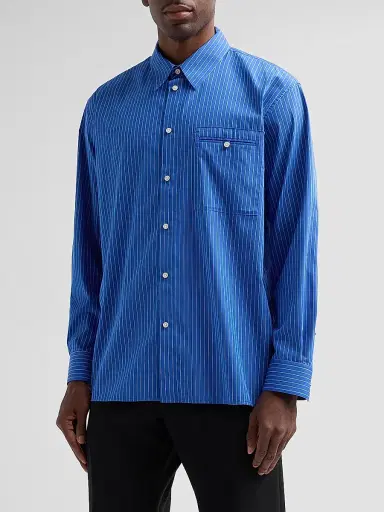 Helmut Lang Men's Striped Cotton Poplin-Blend Relaxed-Fit Shirt - Royal Blue - Size Large | Thumbnail 4 Helmut Lang Men's Striped Cotton Poplin-Blend Relaxed-Fit Shirt - Royal Blue - Size Large | Thumbnail 4