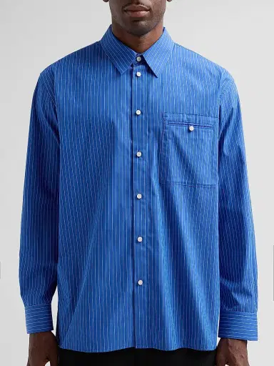 Helmut Lang Men's Striped Cotton Poplin-Blend Relaxed-Fit Shirt - Royal Blue - Size Large | Thumbnail 5 Helmut Lang Men's Striped Cotton Poplin-Blend Relaxed-Fit Shirt - Royal Blue - Size Large | Thumbnail 5